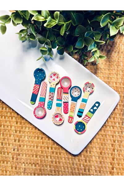 ByBastik 6-Piece Colorful Spice Spoon - Mini Wooden Spoon Set - Handmade - Hand Drawn Bamboo Spoon - Mumbastik