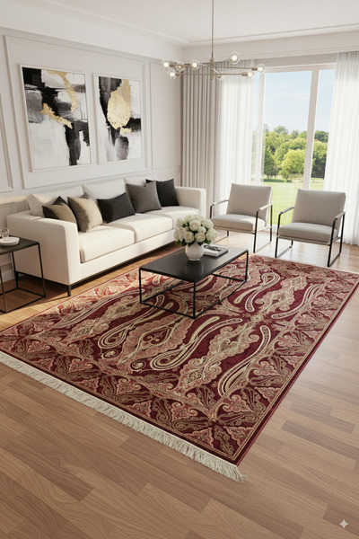 Kalesta Palas İpek Salon Halısı Yumuşak Dokulu Sık Dokuma Doğal Bambu ile Üre...