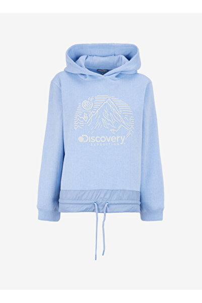 Discovery Expedition Mavi Kadın Kapüşon Yaka Relaxed Baskılı Sweatshirt D4WL-...