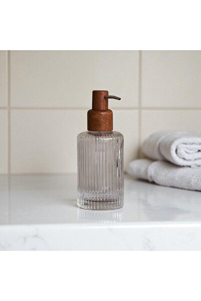 Suo Home موزع الصابون السائل المخطط من أكاسيا - موزع زجاجي للحمام والمطبخ، مع...