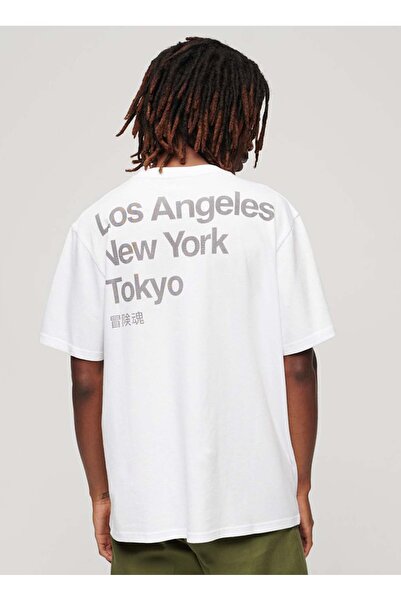 SUPERDRY Bisiklet Yaka Baskılı Beyaz Erkek T-Shirt M1011928A01C_CORE LOGO CITY LOOSE T