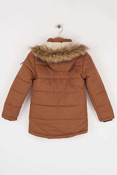 Mika Bebek & Çocuk Kalın Elyaf Dolgulu Su Rüzgar Ve Yağmur Geçirmez Kapüşonlu Kahverengi Erkek Çocuk Kışlık Lüks Mont