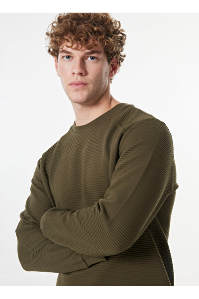 Mustang Bisiklet Yaka Haki Erkek Sweatshırt M4WM-SWT-1808