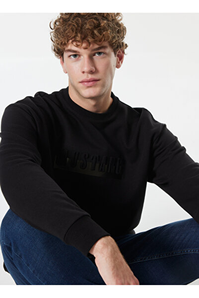 Mustang Bisiklet Yaka Siyah Erkek Sweatshırt M4WM-SWT-1513