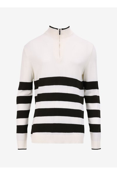 FABRIKA COMFORT Bato Collar Regular Fit Striped Ecru Men's Sweater Fc4Wm-Kzk ...