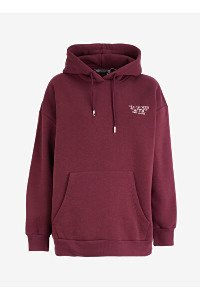 Lee Cooper Women's Hooded Collar Printed Sweatshirt Lcf 241010 Kindy Bordo