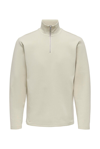 Only & Sons Ekru Erkek Sweatshırt ONSLARS REG QUARTER ZIP HIGH NECK