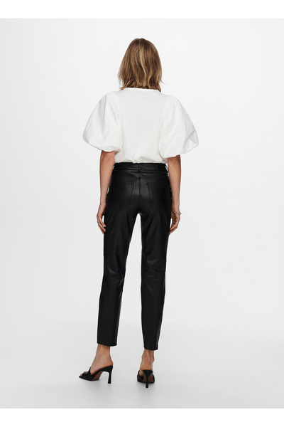 ONLY Ψηλόμεσο κανονικό σκούρο μαύρο γυναικείο παντελόνι ONLEMILY HW ST ANK FAUX LEATHER PNT