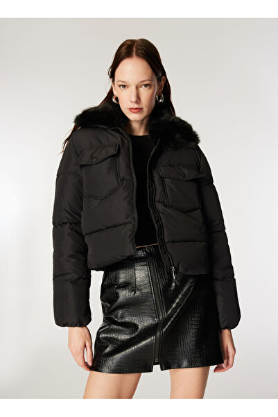 ONLY Siyah Kadın Mont ONLMAGGI FUR PUFFER LIFE CC OTW