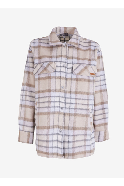 Lee Cooper Regular Fit Klasik Yaka Ekose Bej - Taba Kadın Gömlek 251 LCF 241002 LAYS BEJ-TABA EKOSE