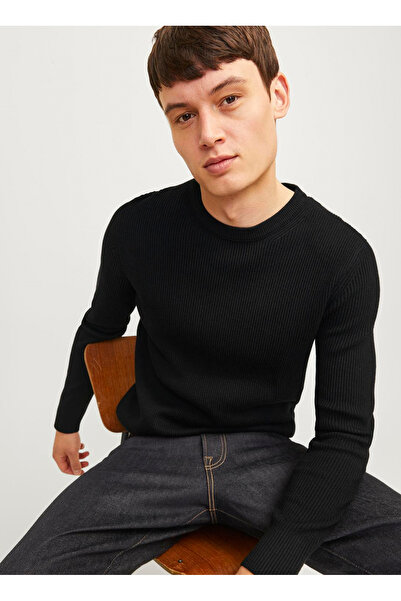 Jack & Jones Stand Collar Fitted Black Men's Sweater 12257771 _Jjeperfect Knit Crew Neck