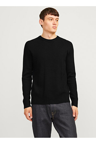 Jack & Jones Stand Collar Fitted Black Men's Sweater 12257771 _Jjeperfect Knit Crew Neck