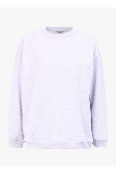 People By Fabrika Bisiklet Yaka Baskılı Gri Melanj Kadın Sweatshırt PBF4WL-SW...