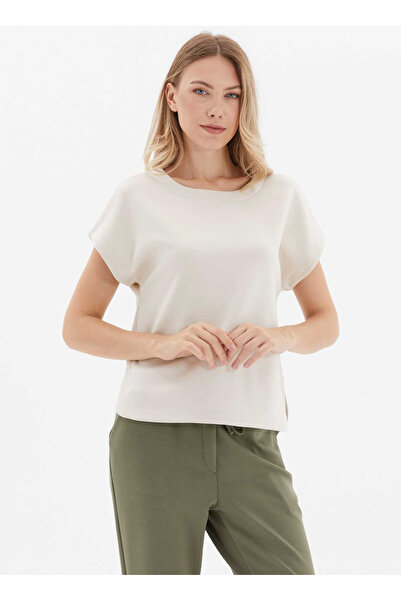 Selen Kayık Yaka Düz Taş Kadın Bluz 24KSL8951