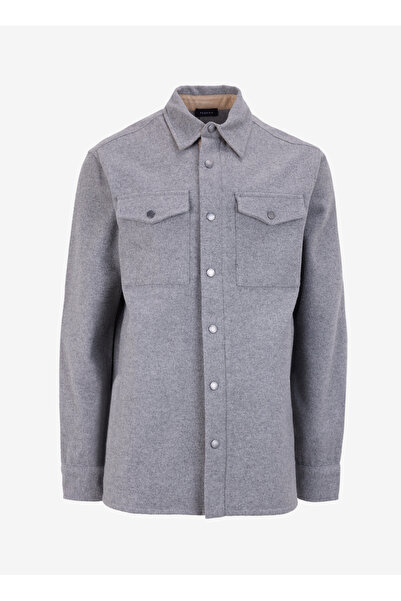 Fabrika Gri Melanj Erkek Yün Karışımlı Gömlek Ceket F4WM-GML 2226