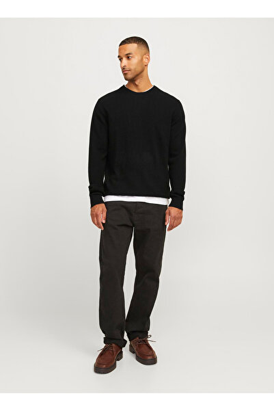 Jack & Jones Bisiklet Yaka Relaxed Siyah Erkek Kazak 12257854_RDDBROOKS KNIT ...