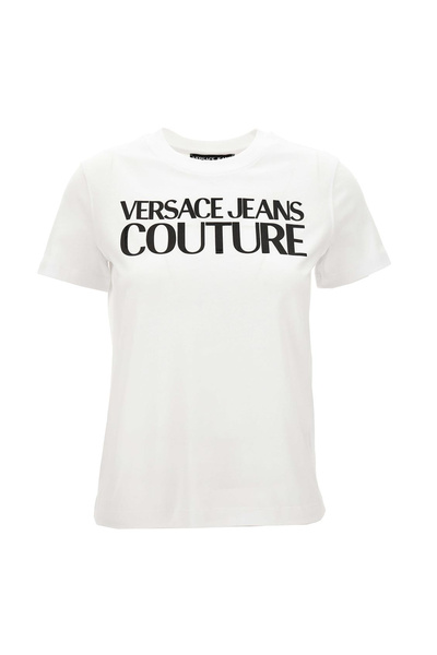 VERSACE JEANS COUTURE Yuvarlak Yaka Baskılı Beyaz Kadın T-Shirt 77HAHE09