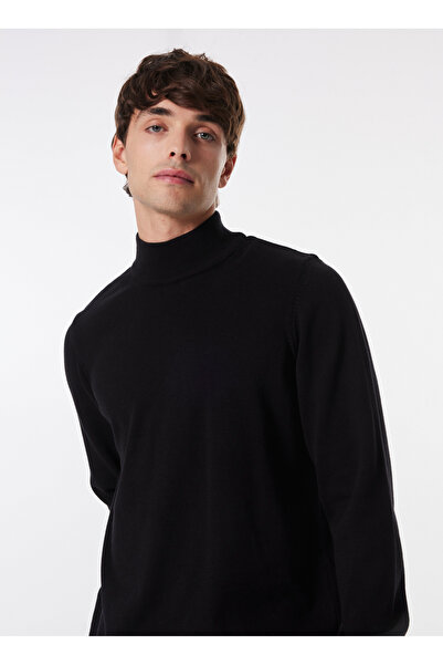 LİMON COMPANY Limon Yarım Balıkçı Yaka Basic Düz Siyah Erkek Kazak MML4WM-KZK...