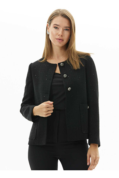 Selen Siyah Kadın O Standart Pullu Ceket 24KSL1396