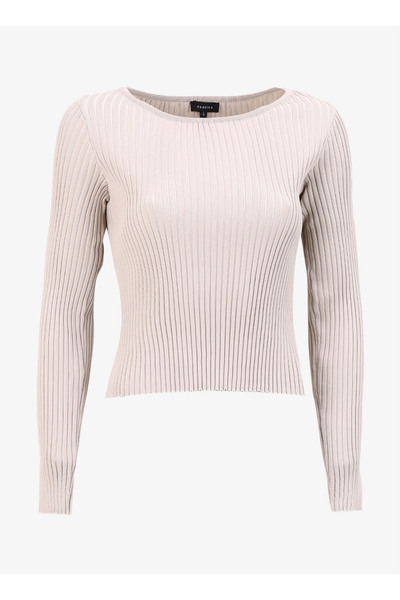 Fabrika Bisiklet Yaka Basic Fitilli Açık Bej Kazak Kadın F4WL-KZK0392