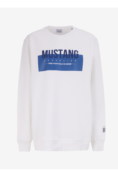Mustang Bisiklet Yaka Ekru Erkek Sweatshırt M4WM-SWT-1535