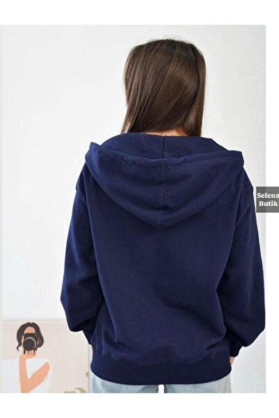 SELENA BUTİK Унісекс-кардиган з капюшоном і блискавкою, синій