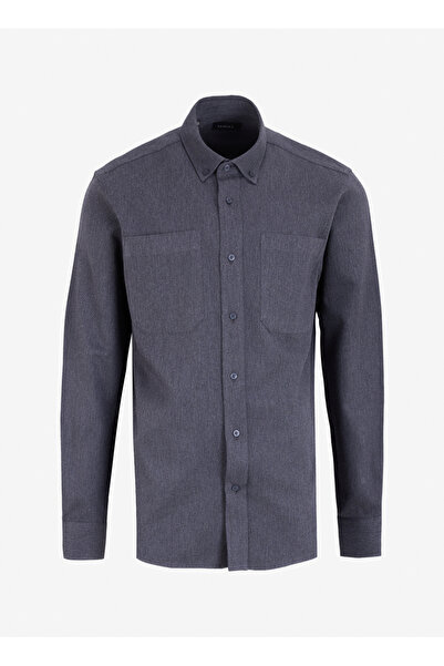 Fabrika Basic Düğmeli Yaka Düz Antrasit Erkek Gömlek F4WM-GML 2607