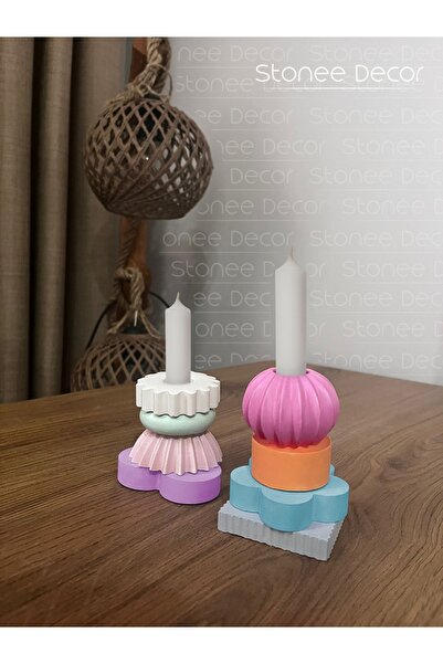 BlackHome Dekoratif Puzzle Renkli Şamdan Mumluk Şık Tasarım 8'li Set