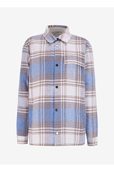 Mustang Lacivert - Krem Erkek Normal Kalıp Ekose Gömlek Ceket M4WM-GML-1469