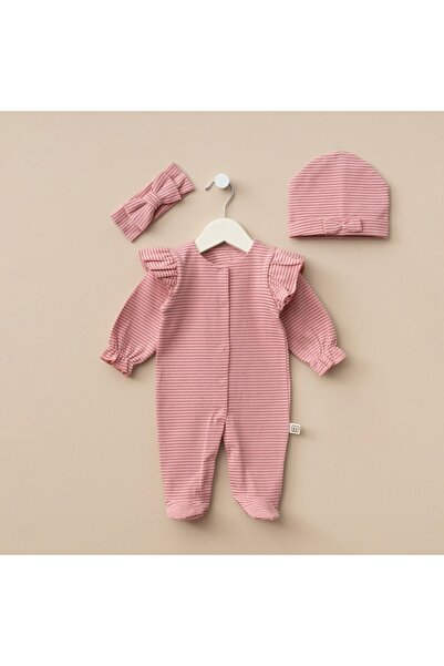 Minimus Yenidoğan Kız Bebek Simli Çizgili 3’lü Hastane Çıkış Seti Pamuklu Tul...