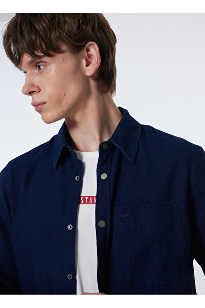 Mustang Relaxed Lacivert Armürlü Erkek Gömlek M4WM- GML- 1482