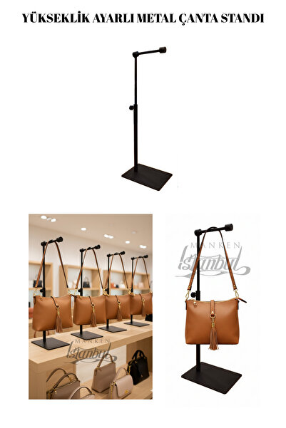 Manken İstanbul Dekoratif Mat Siyah Tek Taraflı Çanta Standı Çanta Teşhir Standı Mağaza Çanta Standı