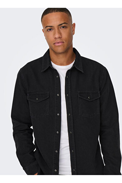 Only & Sons Regular Fit Koyu Gri Erkek Denim Gömlek ONSBANE 3247 DNM SHIRT NOOS