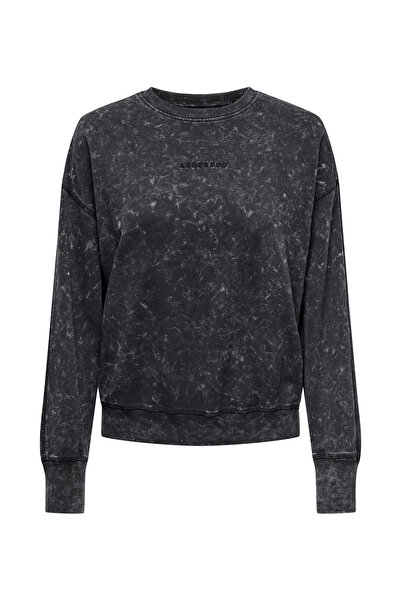ONLY O Yaka Taşlamalı Siyah Kadın Sweatshırt ONLDONNA L/S O-NECK WASHED BOX UB S