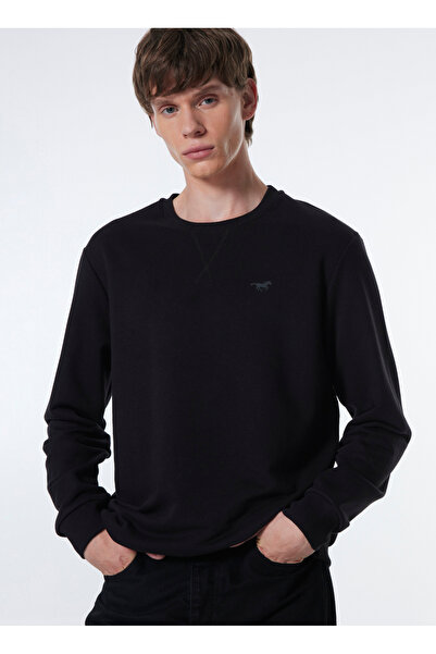 Mustang Bisiklet Yaka Siyah Erkek Sweatshırt M4WM-SWT-1982