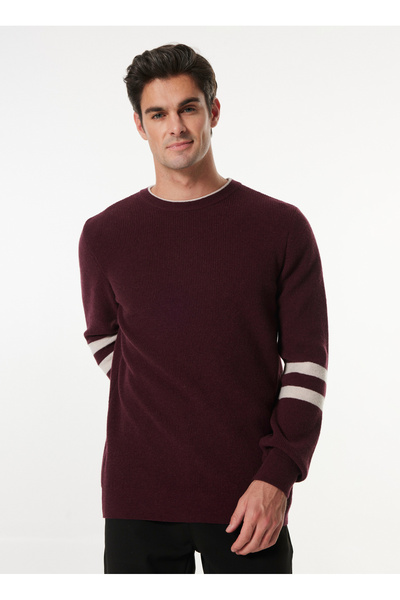 Fabrika Erkek Mürdüm Bisiklet Yaka Yün Karışımlı Kazak F4WM-KZK 2505