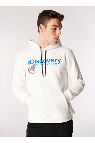 Discovery Expedition Kırık Beyaz Erkek Kapüşon Yaka Relaxed Fit Baskılı Sweat...