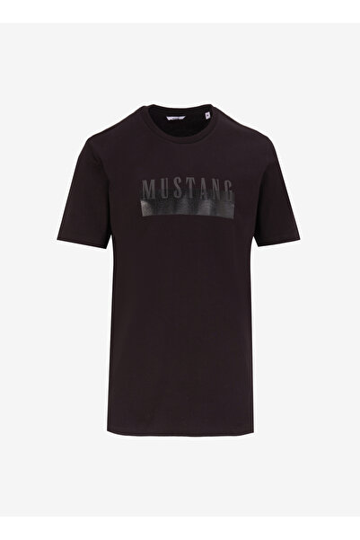 Mustang Bisiklet Yaka Baskılı Siyah Erkek T-Shirt M4WM-TST-1563