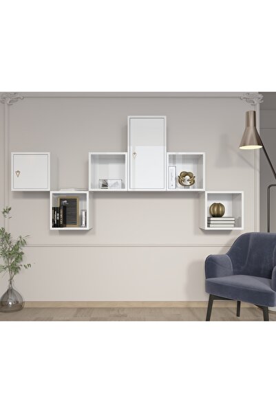 Nettrends Minimalist Asimetrik 2 Kapaklı Açık Raflı Duvar Ünitesi