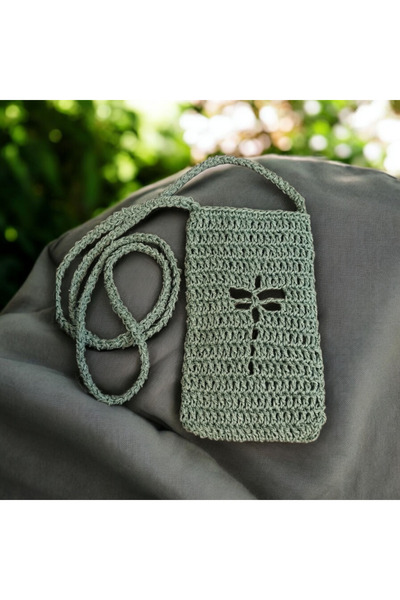 Pirene Zephyra Phone Bag – Hand Knitted, Dragonfly Patterned