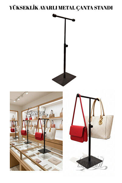 Manken İstanbul Dekoratif Mat Siyah Çift Taraflı Çanta Standı Çanta Mağaza Çanta Standı