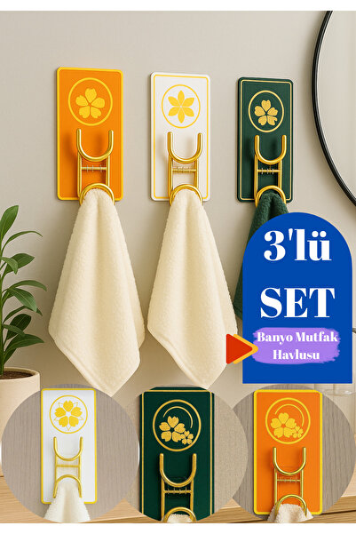 BRE HOME 3’lü Renkli Yapışkanlı Askı Seti | Banyo Mutfak Havlu Askılığı – Güç...