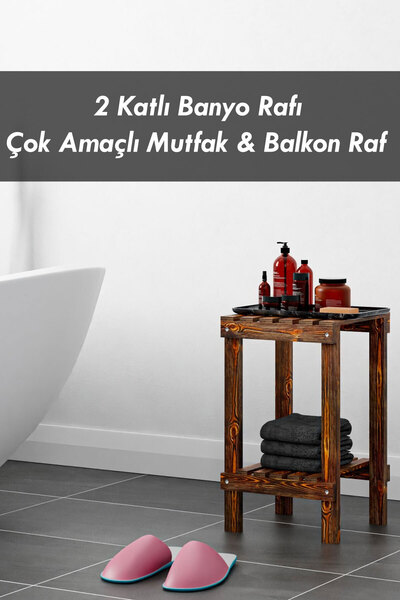 Moola Ahşap 2 Katlı Banyo Rafı, Çok Amaçlı Mutfak & Balkon Sehpası, Havlu ve Düzenleyici Raf, Ahşap Stand