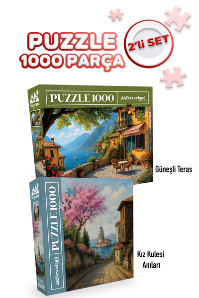 Neverland 2 ADET 1000 PARÇA PUZZLE - GÜNEŞLİ TERAS VE KIZ KULESİ ANILARI