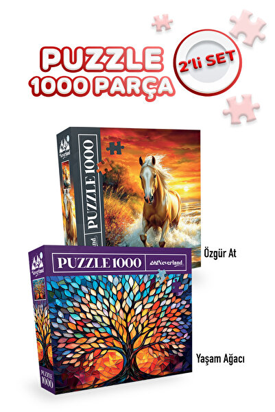 Neverland 2 ADET 1000 PARÇA PUZZLE -ÖZGÜR AT VE YAŞAM AĞACI