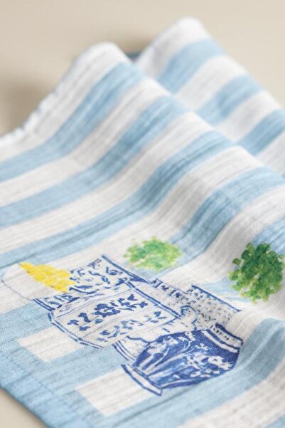 Madame Coco New Season Bonar Muslin Drying Cloth - White/Blue - 40X60 cm - White/Blue