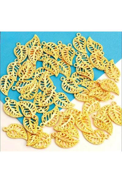 yiğit aksesuar 10 Adet Gold Yaprak Kolye Bileklik Halhal Aparatı Kolye Ucu Ta...