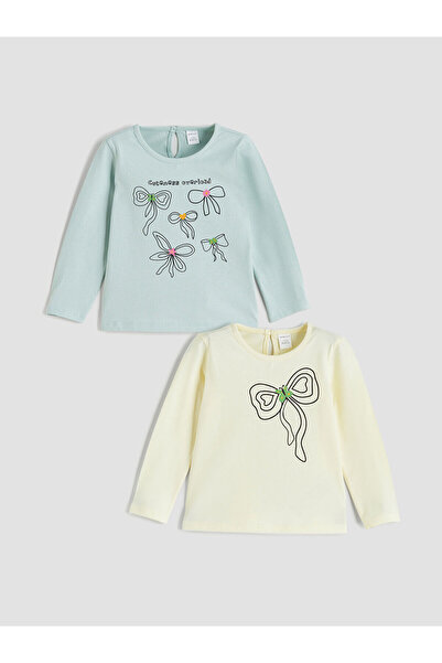 LC Waikiki تي شيرت بناتي مطبوع برقبة دائرية