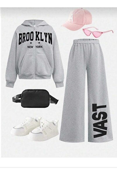 MODA VAST GRAY Unisex Χαριτωμένο και Στυλάτο Καθημερινό Σετ 2 τεμαχίων (Άνω &...