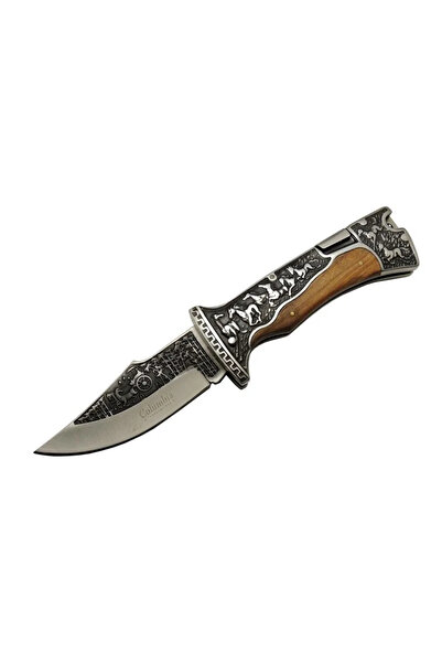 Toptan Bulurum A3189C Kahve Kamp Çakısı 23cm Manuel, At İşlemeli Ahşap Sap, Ö...